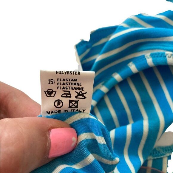 Moschino Mare Boy Short Bikini Bottoms Ruched Back Blue Stripe Size 36/L NWT - Picture 7 of 9